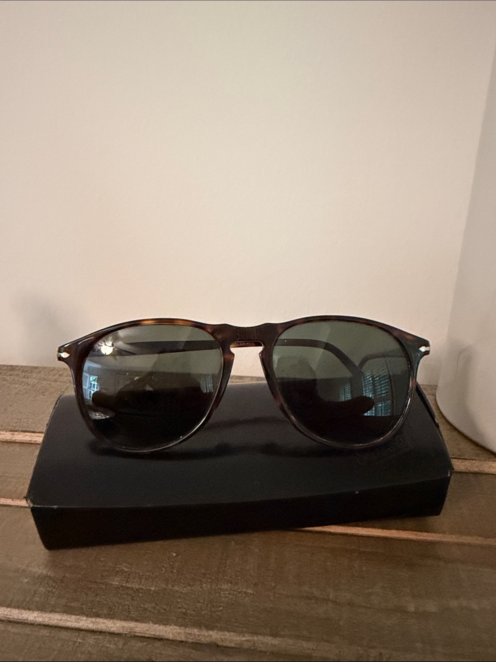 Persol Tortoiseshell Frame with Green Polarized Lenses